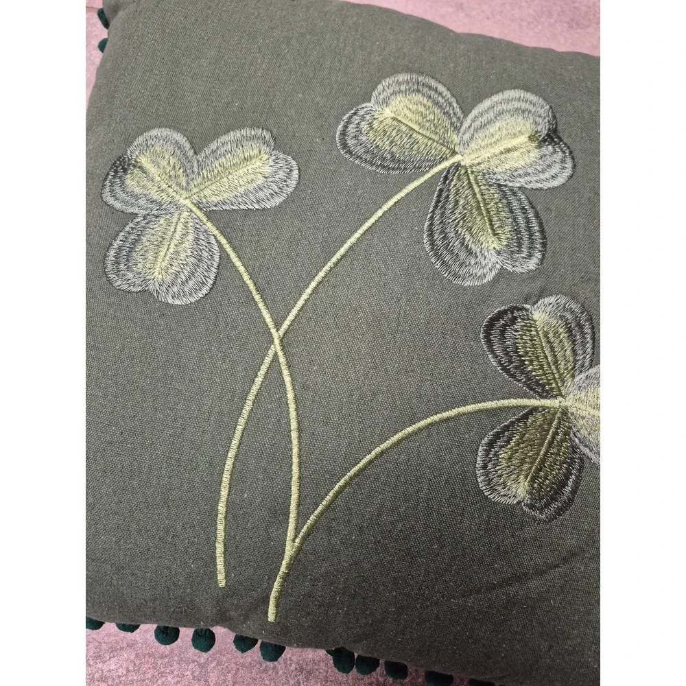 Vintage‎ Irish Shamrock Embroidered Pillow 13x13 Made IRELAND Green St Patrick's